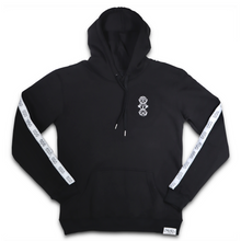 Load image into Gallery viewer, Repeat Logo Tape Black Fleece Hoodie with 'Three Wise Monkeys' Embroidery