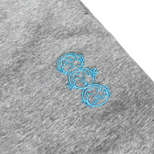 Load image into Gallery viewer, Matching Heather Grey Hooded Tracksuit with Blue 'Three Wise Monkeys' Embroidery