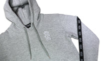 Load image into Gallery viewer, Repeat Logo Tape Heather Grey Fleece Hoodie with 'Three Wise Monkeys' Embroidery