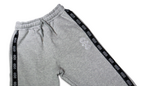 Load image into Gallery viewer, Repeat Logo Tape Heather Grey Fleece Joggers with 'Three Wise Monkeys' Embroidery