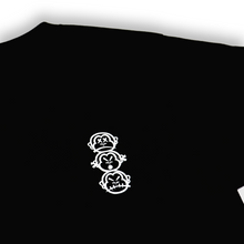 Load image into Gallery viewer, &#39;Three Wise Monkeys&#39; Mini Logo White Print - Short Sleeve Black Tee
