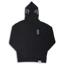 Load image into Gallery viewer, Black &#39;Deaf, Dumb &amp; Blind&#39; Hoodie with Back Print &amp; Double Embroidered Hood.
