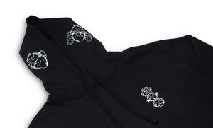 Black 'Deaf, Dumb & Blind' Hoodie with Back Print & Double Embroidered Hood.
