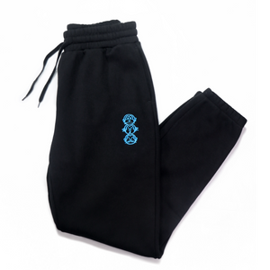 Premium Black Joggers with Blue 'Three Wise Monkeys' Embroidery
