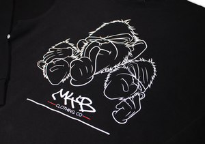 Black Crew Neck with Large Three Wise Monkeys 'Shhh' Logo Print