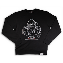 Load image into Gallery viewer, Black Crew Neck with Large Three Wise Monkeys &#39;Shhh&#39; Logo Print
