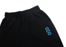 Load image into Gallery viewer, Premium Black Joggers with Blue &#39;Three Wise Monkeys&#39; Embroidery
