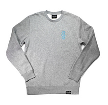 Load image into Gallery viewer, Premium Heather Grey Crew Neck with Blue &#39;Three Wise Monkeys&#39; Embroidery
