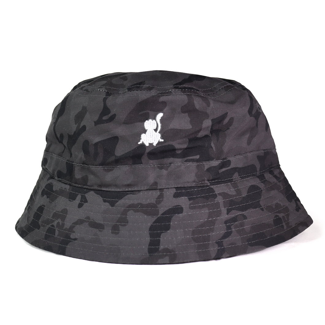 'Crouching Monkey' Embroidered Night-Mode Camo Bucket Hat