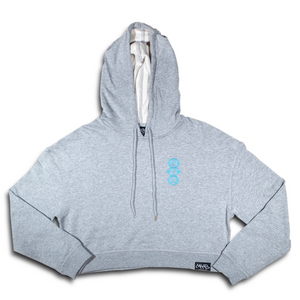 Womens Heather Grey Cropped Hoodie with Blue 'Three Wise Monkeys' Embroidery