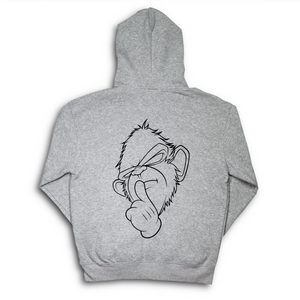 Heather Grey 'Deaf, Dumb & Blind' Hoodie with Back Print & Double Embroidered Hood.