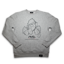 Load image into Gallery viewer, Heather Grey Crew Neck with Large Three Wise Monkeys &#39;Shhh&#39; Logo Print
