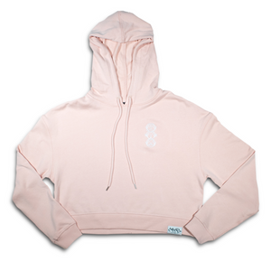 Womens Pink Cropped Hoodie with White 'Three Wise Monkeys' Embroidery