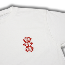 Load image into Gallery viewer, &#39;Three Wise Monkeys&#39; Mini Logo Red Print - Short Sleeve White Tee
