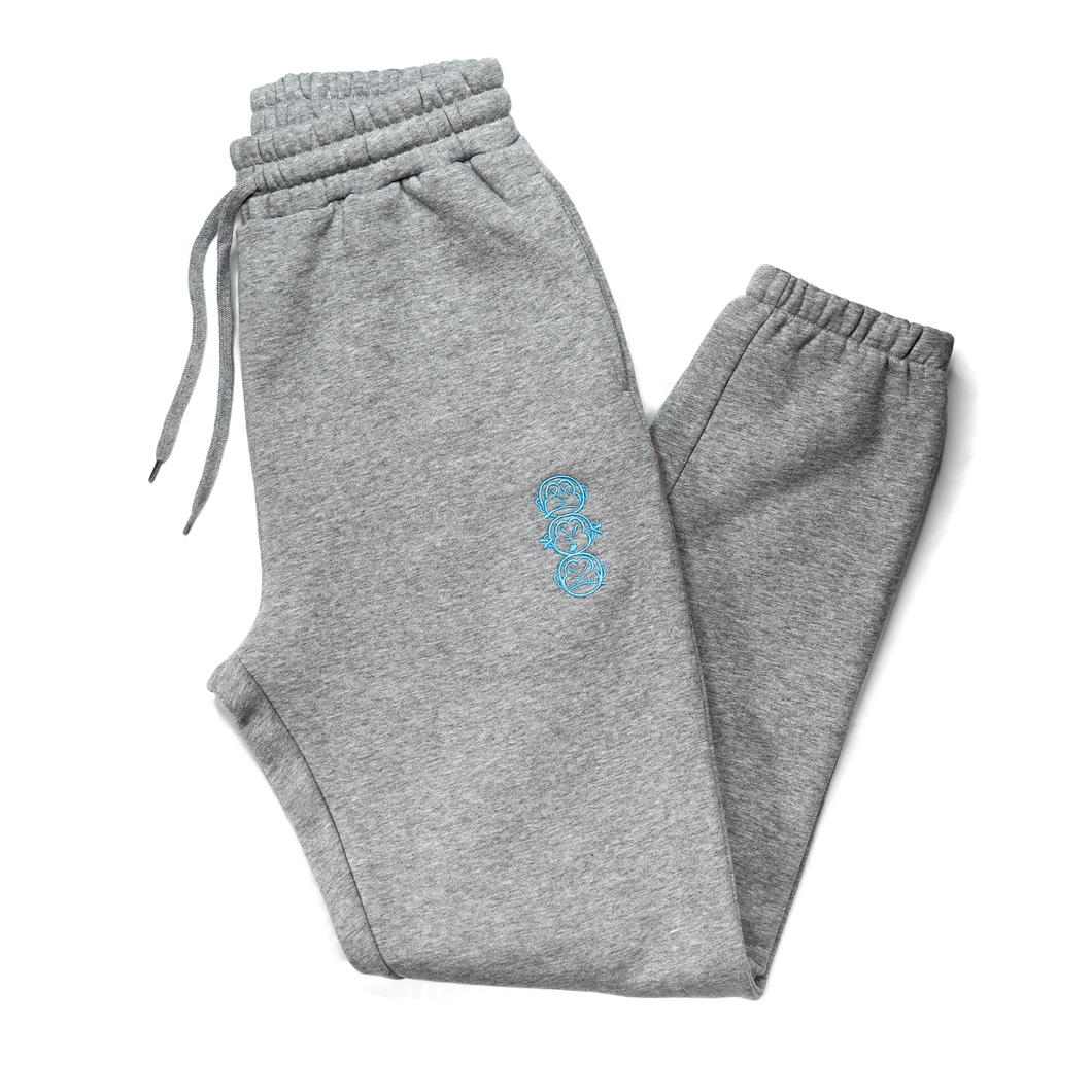 Premium Grey Joggers with Blue 'Three Wise Monkeys' Embroidery