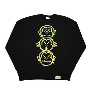 'Three Wise Monkeys' Camo Print - Premium Black Sweatshirt