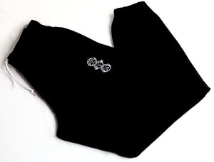 'Three Wise Monkeys' Embroidered Black Joggers