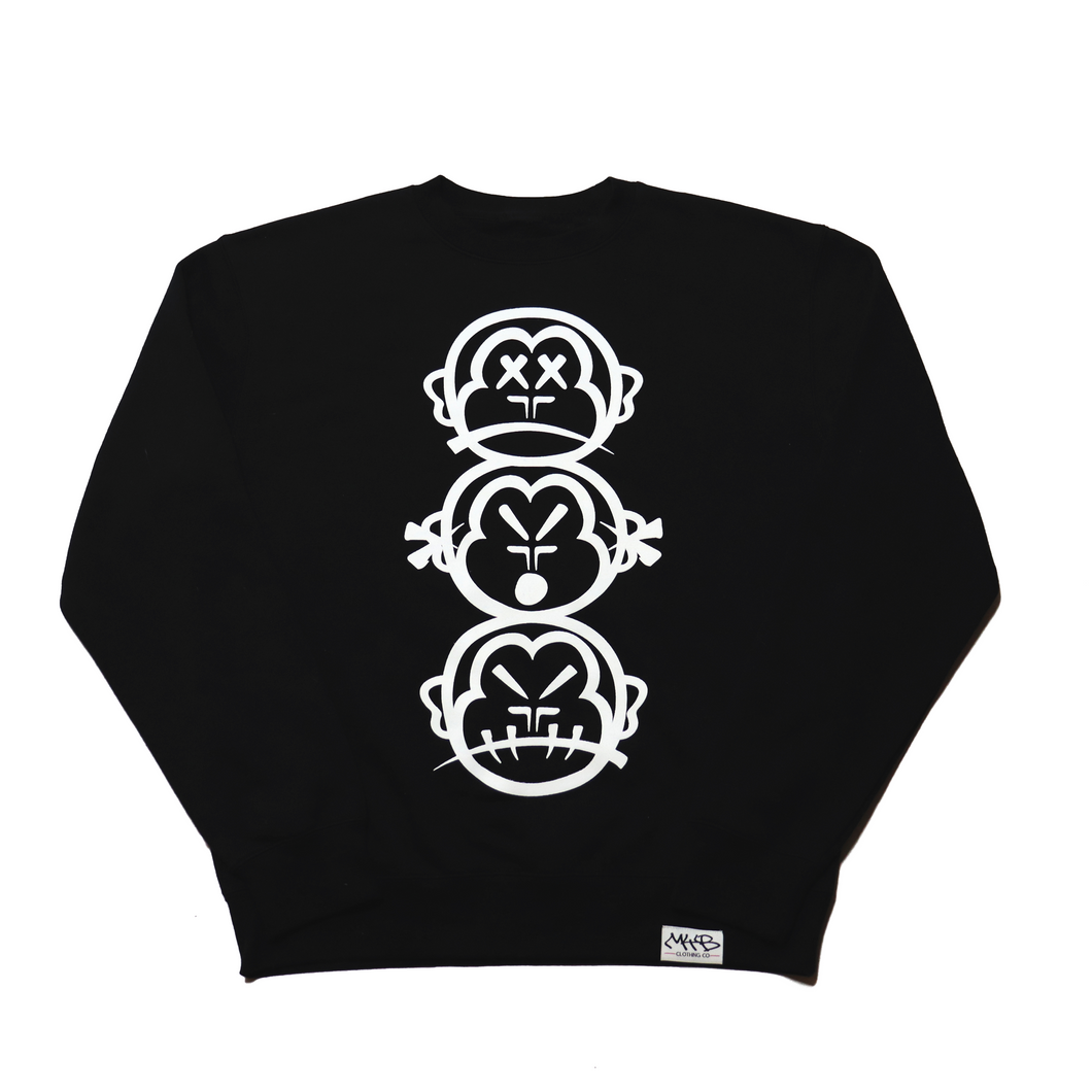 'Three Wise Monkeys' - Large Print - Premium Black Cotton Sweatshirt