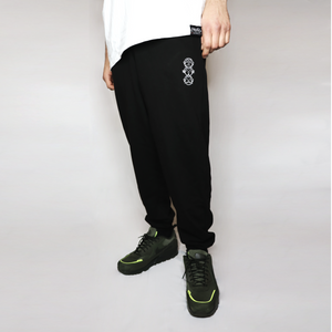 'Three Wise Monkeys' Embroidered Crew Neck Tracksuit - Black