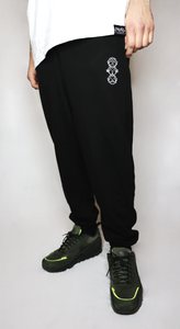 'Three Wise Monkeys' Embroidered Black Joggers