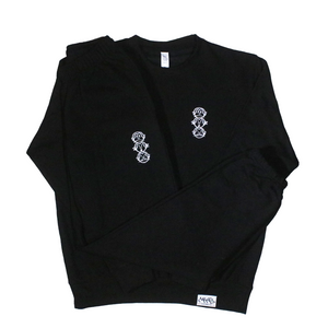 'Three Wise Monkeys' Embroidered Crew Neck Tracksuit - Black