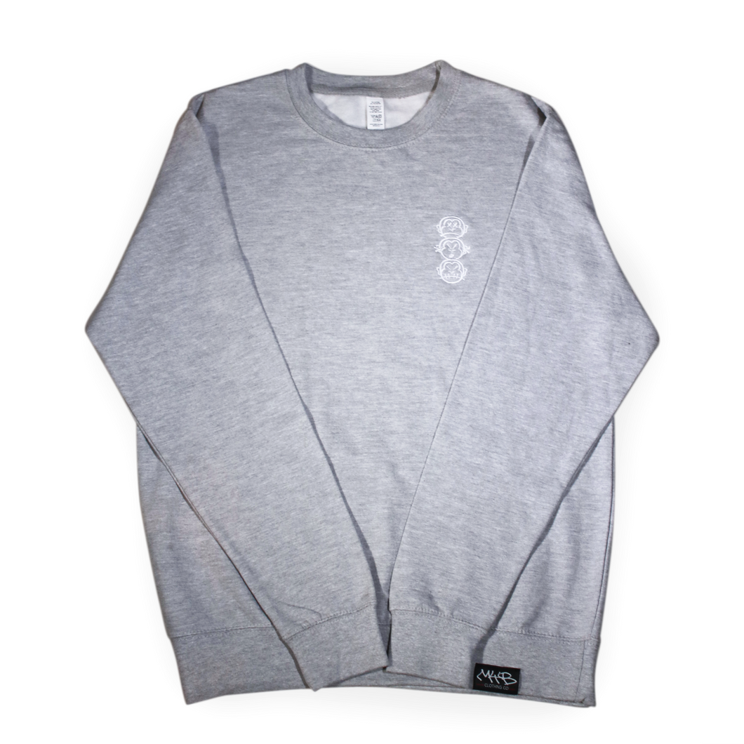 'Three Wise Monkeys' Embroidered Heather Grey Crew Neck - Part of Matching Set