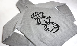 'MYB Handstyle' Embroidered Premium Heather Grey Hoody with 'Three Wise Monkeys' Back Print