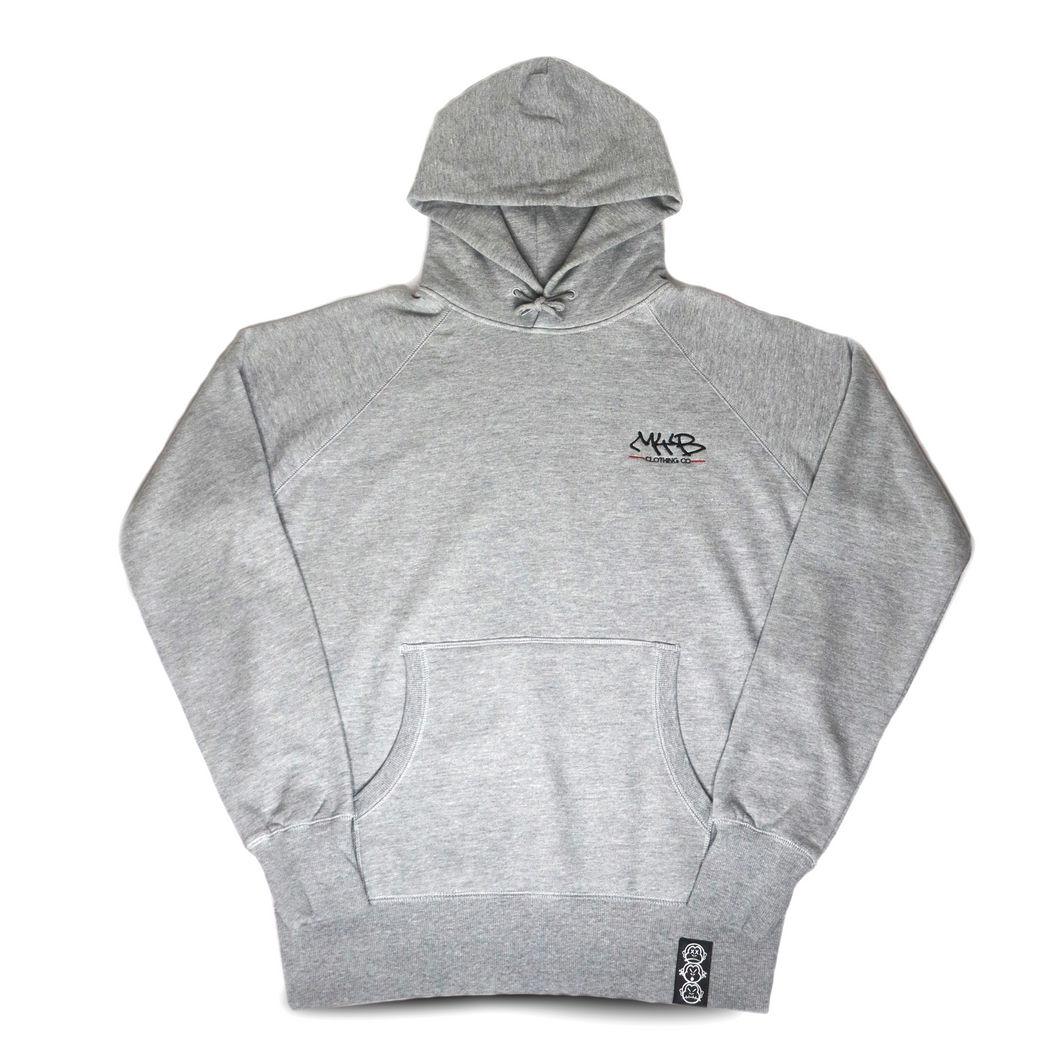 'MYB Handstyle' Embroidered Premium Heather Grey Hoody with 'Three Wise Monkeys' Back Print