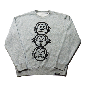 'Three Wise Monkeys' - Large Print - Premium Heather Grey Cotton Sweatshirt
