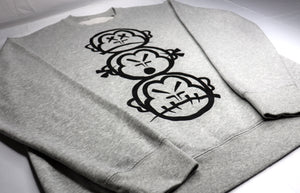 'Three Wise Monkeys' - Large Print - Premium Heather Grey Cotton Sweatshirt