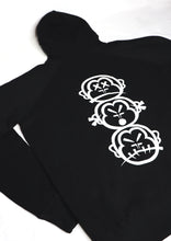 Load image into Gallery viewer, &#39;MYB Handstyle&#39; Embroidered Premium Black Hoody with &#39;Three Wise Monkeys&#39; BackPrint
