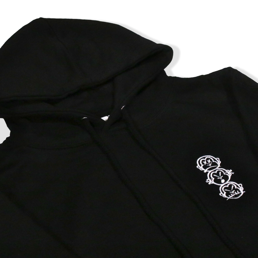 'Three Wise Monkeys' Embroidered Black Hoodie - Part of Matching Set