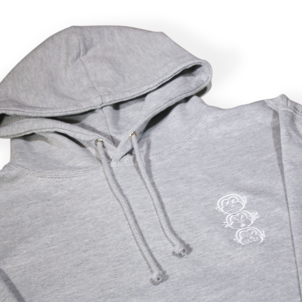 'Three Wise Monkeys' Embroidered Heather Grey Hoodie - Part of Matching Set