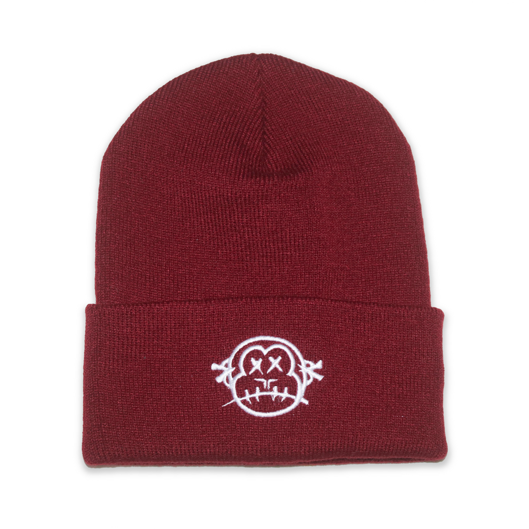 'One Head' Embroidered Maroon Beanie Hat