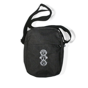 Asphalt Grey 'Three Wise Monkeys' Embroidered Flight Bag