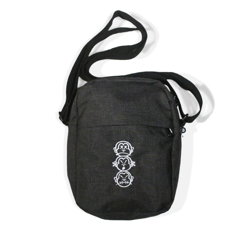 Asphalt Grey 'Three Wise Monkeys' Embroidered Flight Bag