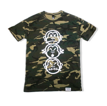 Load image into Gallery viewer, &#39;Three Wise Monkeys&#39; Large Logo Camo T Shirt
