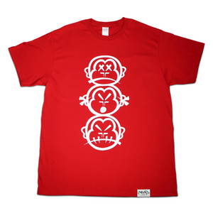 'Three Wise Monkeys' Large Logo - Short Sleeve Signal Red Tee