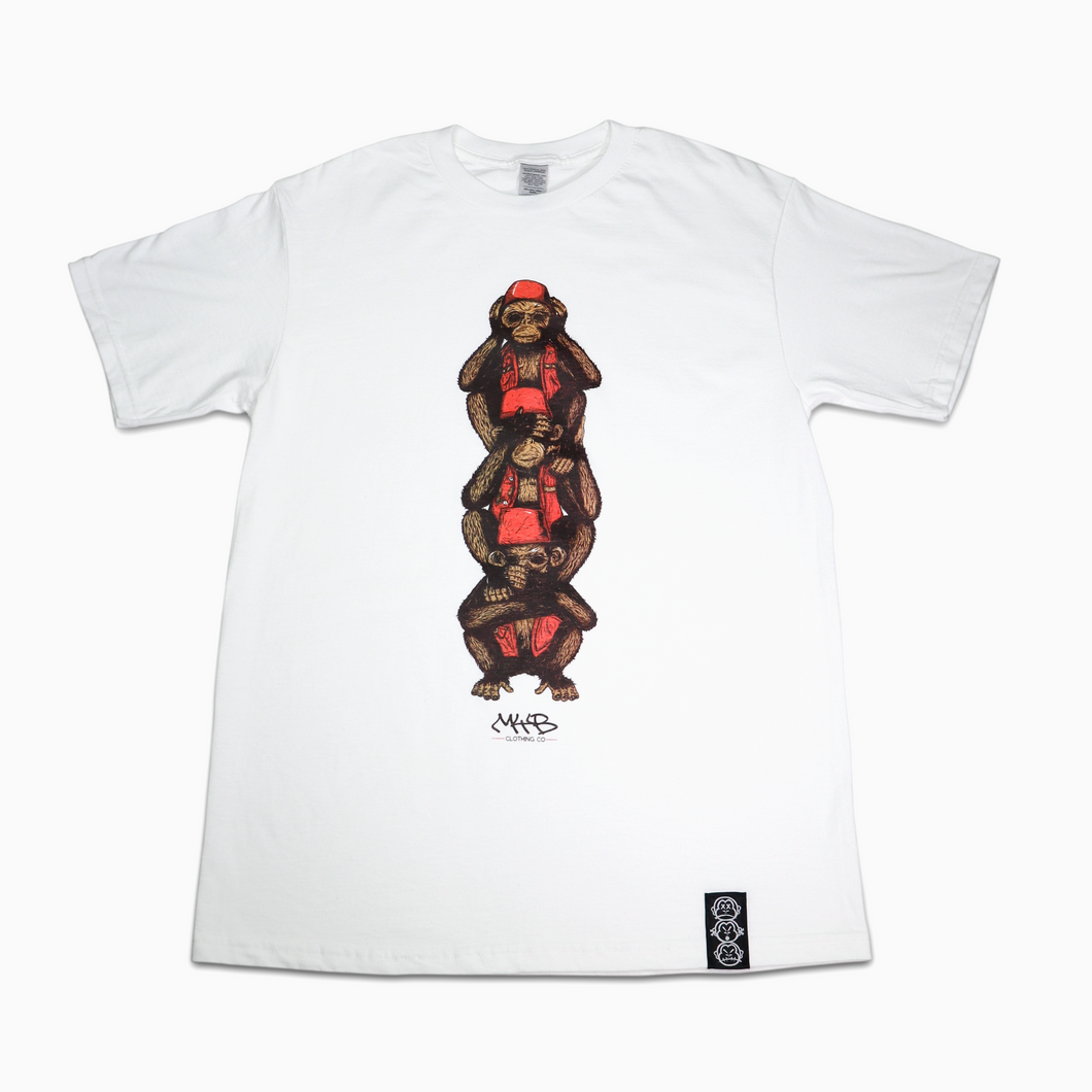 Totem Pole 'Three Wise Monkeys' Graphic - Short Sleeve White Tee