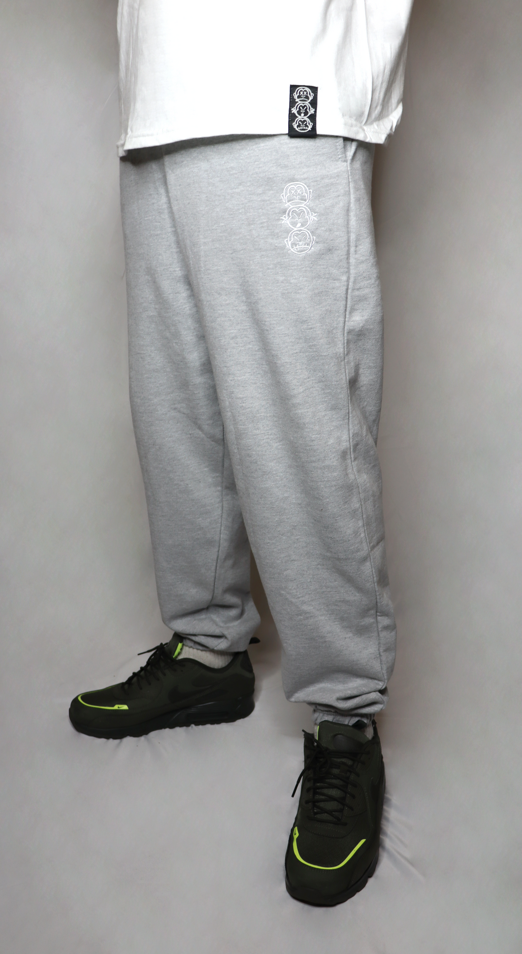 'Three Wise Monkeys' Embroidered Grey Joggers