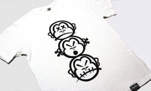 'Three Wise Monkeys' Large Logo - Short Sleeve White Tee