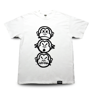'Three Wise Monkeys' Large Logo - Short Sleeve White Tee