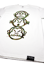 Load image into Gallery viewer, &#39;Three Wise Monkeys&#39; Camo Print - Short Sleeve White Tee
