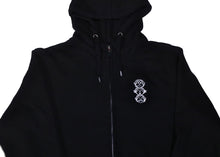 Load image into Gallery viewer, &#39;Three Wise Monkeys&#39; Embroidered Zip-Up Black Hoody
