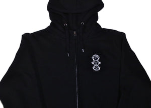 'Three Wise Monkeys' Embroidered Zip-Up Black Hoody