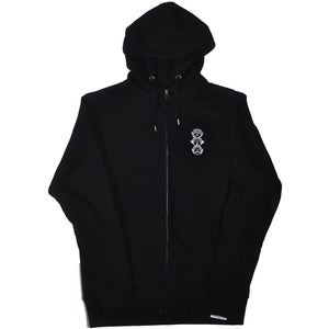 'Three Wise Monkeys' Embroidered Zip-Up Black Hoody