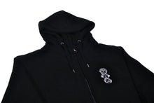 Load image into Gallery viewer, &#39;Three Wise Monkeys&#39; Embroidered Zip-Up Black Hoody
