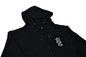 'Three Wise Monkeys' Embroidered Zip-Up Black Hoody